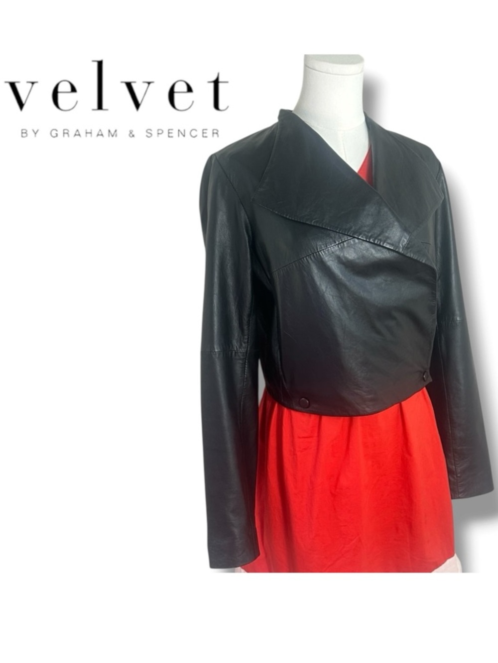 Velvet by Graham & Spencer Black Leather Cropped Jacket size Small